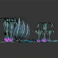 Vibrant Dreamy Futuristic Plants with Palm like Blue Green Purple Gradient Round Floating Water Leaves