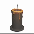 Yellow Cylindrical Candle With Dripping Wax And Black Wick On Base