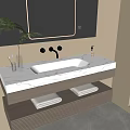 Modern Wall Mounted Bathroom Vanity Rack With White Marble Countertop Mirror And Towel Storage