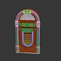 Vintage Red Wooden Jukebox With Neon Lights And Retro Classic Design
