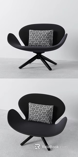 Black Single Sofa With Geometric Pattern Cushion And Metal Legs Design 3d model