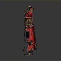 Traditional Red Long Sleeved Robe with Gold Accents and Embroidery for Daily Living