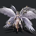 Woman With Large White Wings Ornate Outfit Halo And Golden Staff
