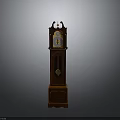 Classic Wooden Grandfather Clock With Ornate Top Golden Dial And Pendulum