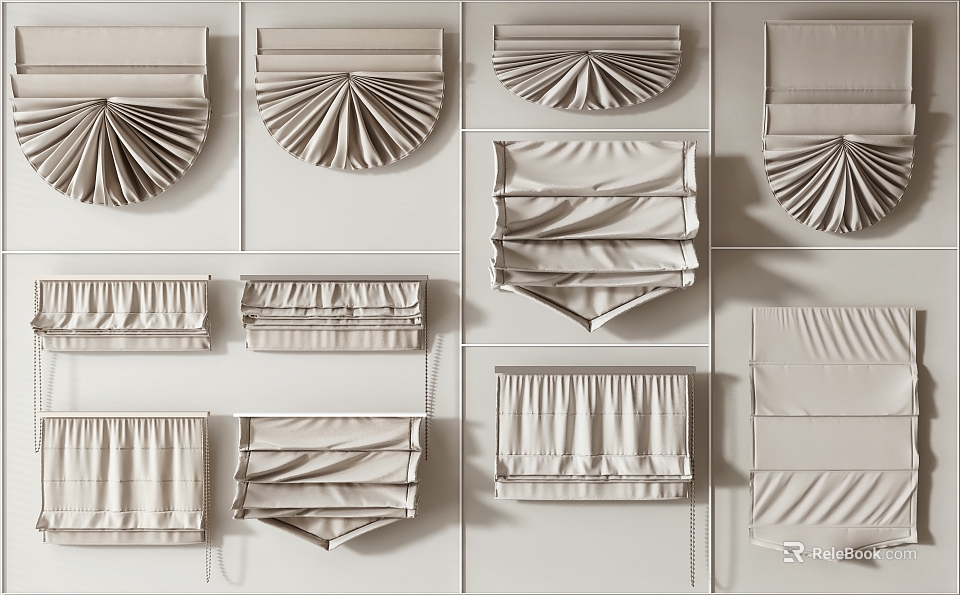 Various Roman Blinds Styles And Designs For Interior Window Treatments 3d model 