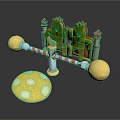 Colorful Playful Scene Components Featuring Cacti Red White Striped Barrier And Yellow Mushroom