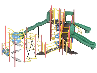 Colorful Outdoor Playground Equipment For Children With Slides Climbing Nets And Swings 3d model