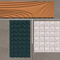 Textured Modern Wall Decor Featuring Wavy Orange Panel And Geometric Teal White Panels 3d model