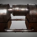 Rustic Industrial Metal Equipment Featuring Cylindrical Body Square Base And Pipe Connections
