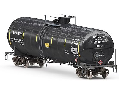 Black Industrial Tank Car With Wheels And Santa Fe Labels Markings 3d model