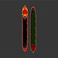 Colorful Water Transport Boats With Red Green Hulls And Flame Design Features