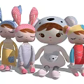 Soft Cute Stuffed Plush Dolls Collection Rabbit Bear Girl Pink Blue Outfits For Kids
