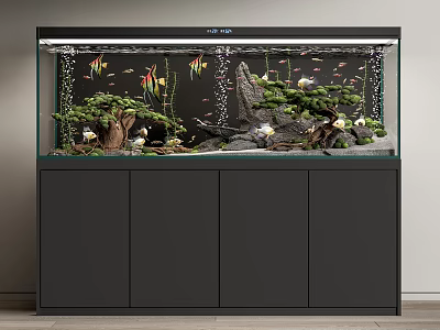 Modern Aquarium With Colorful Fish Aquatic Plants And Cabinet 3d model