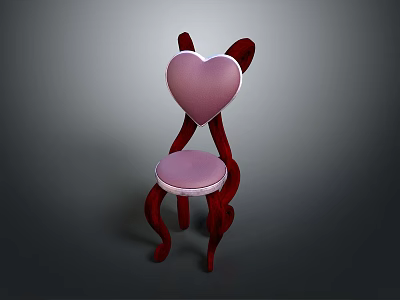Stylish Single Chair With Heart Shaped Backrest Pink Seat Cushion And Red Curved Legs 3d model
