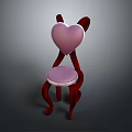 Stylish Single Chair With Heart Shaped Backrest Pink Seat Cushion And Red Curved Legs