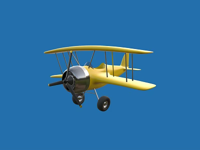 Fun Yellow Biplane Electric Toy with Classic Design for Kids Playtime 3d model