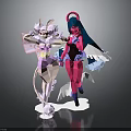 Anime Style Female Characters In Pink Outfits With White Dark Hair Wings And Flowing Decorations