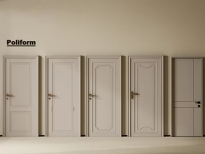 Poliform Hinged Doors With Various Modern Panel Designs And Light Finish 3d model