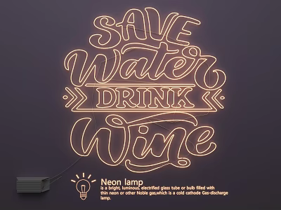 Decorative Neon Lighting Set with Save Water Drink Wine Lettering for Home Bar Decor 3d model