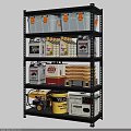 Organized Shelf With Storage Buckets Motor Oil Toolboxes Paint And Power Generators 3d model