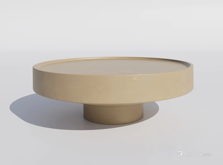 Beige Round Tray Table With Smooth Surface And Cylindrical Base Design 3d model 