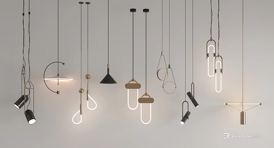 Modern Pendant Lights With Various Contemporary Designs And Metal Hanging Fixtures 3d model 