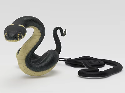 Realistic Black And Yellowish Reptile Snake Toy With Curved Body Design 3d model