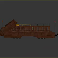 Rusty Industrial Mechanical Structure with Angled Panels Red Lights and Top Railings