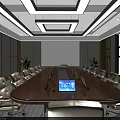 Modern Conference Room With Wooden Table Laptop Microphones And Beige Leather Chairs