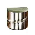 Modern Elegant Stool With Light Green Round Upholstered Top And Golden Vertical Slat Frame 3d model