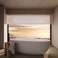 Modern Hotel Room With Warm Lighting Comfortable Bed Sofa Wooden Stone Walls And Scenic View