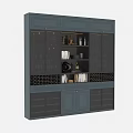 Modern Navy Blue Wine Cabinet Featuring Multiple Shelves Storage For Bottles Decorative Items And Books