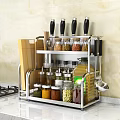 Stainless Steel Kitchen Organizer With Knives Cutting Board Spice Jars Oil Bottle And Utensils
