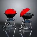 Two Red And Black Electric Grills With Wheels Open Closed Lids And Grill Grates