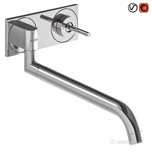 Modern Stainless Steel Wall Mounted Faucet With Single Handle And Curved Spout 3d model 