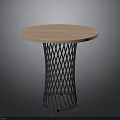Modern Round Wooden Table With Black Mesh Legs And Blue Base