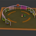 Colorful Playground Equipment With Circular Structure Ladder Swings Rings Yellow Components And Orange Ground Markers