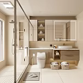 Modern Bathroom Interior Design With Glass Shower Double Vanity Large Mirror And Blinds