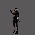 Woman in Black Tactical Outfit Standing with Gun and Holster Wearing Cap