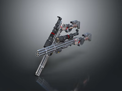 Modern Tactical Weapon Rifle With Dual Barrels Scope And Ergonomic Grip 3d model