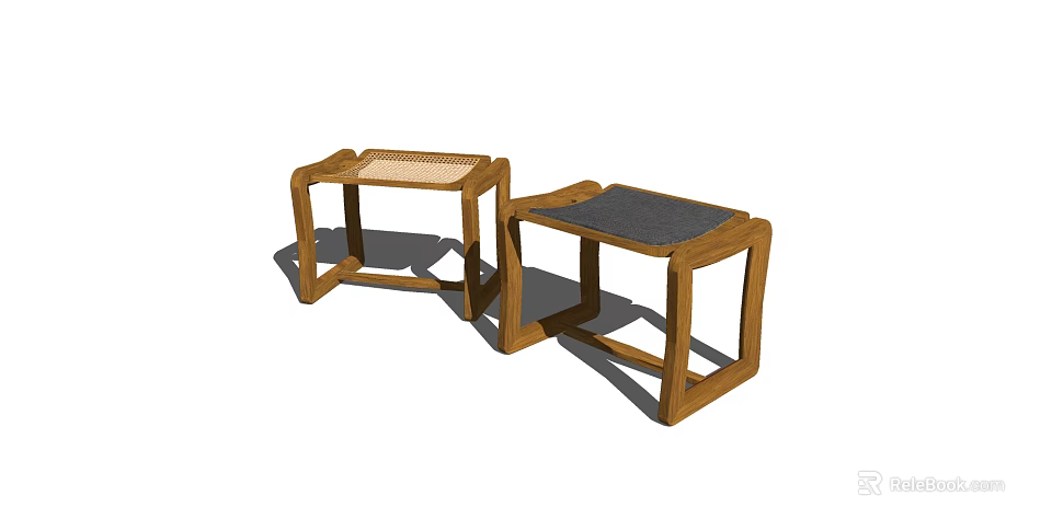 Two Modern Wooden Stools With Light And Dark Seat Materials Design 3d model 