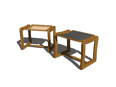 Two Modern Wooden Stools With Light And Dark Seat Materials Design 3d model