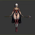 3D Model of Hooded Female Fantasy Character With Red Purple Outfit And Decorative Staff 3d model