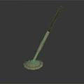 Household Mop With Wooden Handle And Round Metal Base For Floor Cleaning