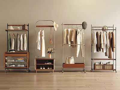 Contemporary Clothing Racks With Hanging Apparel Accessories Storage Baskets Drawers And Wheels 3d model