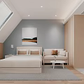 Hotel Guest Room Interior With Skylight Gray Walls Beige Bed Sofa And Wooden Floor