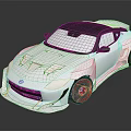 White Sports Car with Black Roof Large Red Accent Wheels and Aerodynamic Body Kit