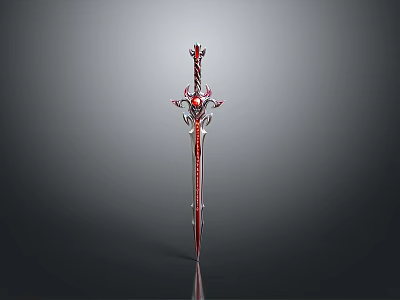 Red Mythical Sword With Intricate Hilt And Silver Accented Blade Design 3d model