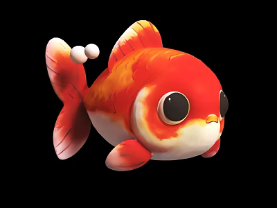 Cute Red And White Cartoon Style Aquarium Goldfish With Big Eyes 3d model