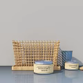 Minimalist Decorative Ornament Set With Bamboo Woven Rack Cream Jars And Small Accessories